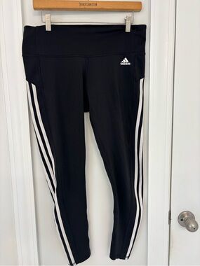 adidas Black Leggings with White Side Stripes for Kids